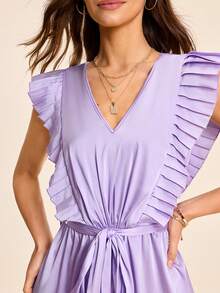 Coeurva Women's Elegant Purple Summer Loose V-Neck Solid Color Jumpsuit,Woven Brunch Vacation Dress,Cute Resort Wear New Arrival Casual Dresses For Women - Mauve Purple - View 7
