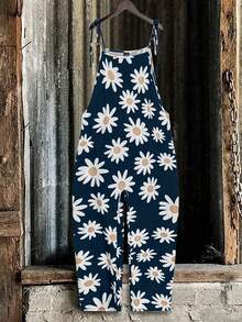 EMERY ROSE Women's Summer Casual Floral Print Tie-Shoulder Jumpsuit - Navy Blue - View 1