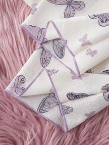 SHEIN Conjunto de 2 piezas de ropa de descanso informal para niña preadolescente con pantalones estampados con mariposas y blusa de manga corta holgada, de tela suave y texturizada en color púrpura - Albaricoque - Ver 8