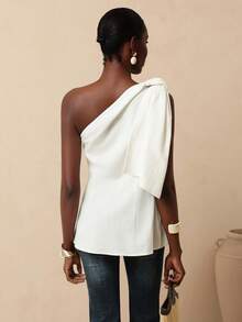 Vesra Áo sơ mi nữ kiểu dáng thường ngày với dây đeo vai, thiết kế cổ áo xéo và túi giả. - trắng - Xem 2