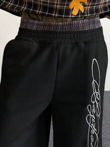 PAVTROS Men's Street-Style Dual Waistband Sweatpants With English Signature Embroidery, Suitable For Outdoor Music Festivals, Casual Outings, Gifts For Boyfriend/Husband, Anniversary Gifts, Light Grey Custom Pants Streetwear Pants Pants For Men Graphic Pants Black Baggy Pants For Men Wide Leg - Multicolor - View 3