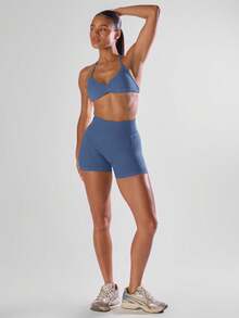 Musera Sport Bra Olahraga Model Halter dengan Detail Kerut di Bagian Dada dan Punggung Terbuka, Nyaman untuk Aktivitas Olahraga, Lari, Padel, Tenis, Pickleball, dan Kebugaran di Gym. - Dusty Blue - View 5