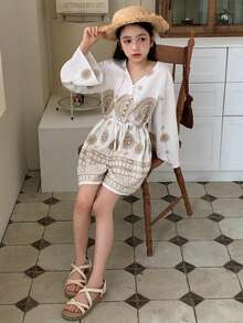 Dazy Kids Tween Girls' V-Neck Cinched Waist Flare Sleeve Jumpsuit - White - View 6