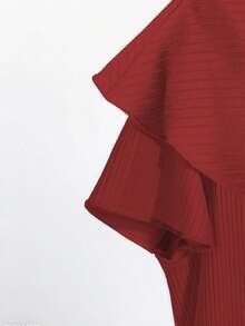 GlowEve 女士纯色蝴蝶结装饰短袖纽扣设计休闲T恤 - 紅色 - 查看 6