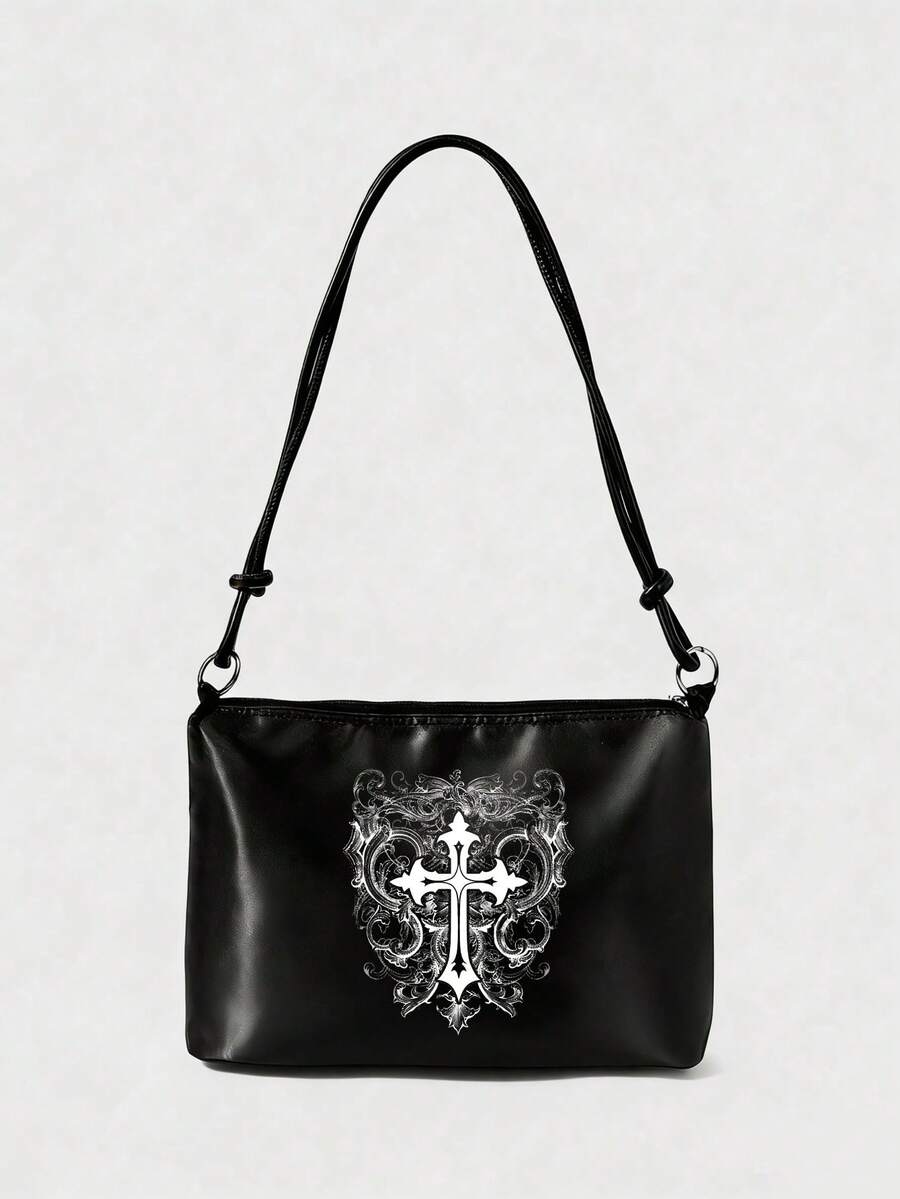 ROMWE Goth 时尚白色十字藤蔓印花大容量女士手提包 845211 - 彩色 - 查看 1