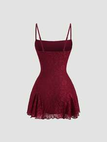 Sweetra Spring/Summer New Arrival Sleeveless Dress, Waist-Cinching Slimming Design, Lace Fabric, Suitable For Parties, Birthday Celebrations - Burgundy - View 2