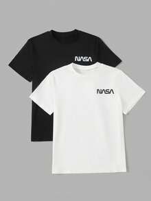 SHEIN Coolqubz 2pcs/Set Teenage Boys Short Sleeve T-Shirts - Black and White - View 3