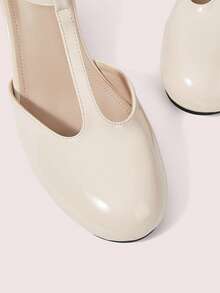 CUCCOO DOLLMOD Women's Shoes Round Toe Apricot Patent Leather T-Word With College Style Mary Jane Afternoon Tea Wear Thick Heel High Heel Shoes - Apricot - View 8