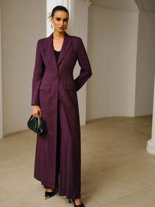 ZEYLAH 100% Ramie Long Light Weight Trench Coat, Elegant, Spring/ Summer, Linen - Purple - View 8