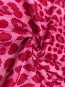 Resyla Regular Fit Round Neck Raglan Sleeve Leopard Print Contrast Trim Short Sleeve T-Shirt - Hot Pink - View 3