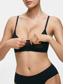 SHAPORA Spaghetti Strap Solid Color Mesh Camisole, Padless, Adjustable Shoulder Strap, Short Length, 1pc - Black - View 5
