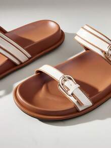 Solecia Giày nữ kiểu cổ điển, thích hợp cho đi chơi, dạo phố hoặc đi biển, kiểu sandal quai mảnh đa năng. - Màu be - Xem 6