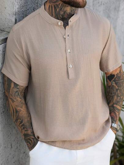 VENTUSAIL Camisa de manga corta con botones delanteros para hombre, de unicolor, para uso casual en la playa y vacaciones de verano