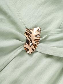 Franclia 女士纯色格纹优雅法式半身裙，适合工作、通勤、度假、浪漫约会、高端海滩派对、下午茶等场合。弹力腰身不对称设计，显瘦A字裙。春夏女士半身裙，高腰女士夏季套装，韩版半身裙，纱笼式裹身裙，连衣裙，半身裙。 - 綠色 - 查看 3