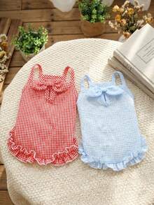 PETSIN 狗狗服装、猫咪服装、动物裙装、宠物春夏新品系列、幼犬连衣裙、公主风百搭连衣裙、条纹印花、小型动物服装、清凉防晒霜 - 彩色 - 查看 2