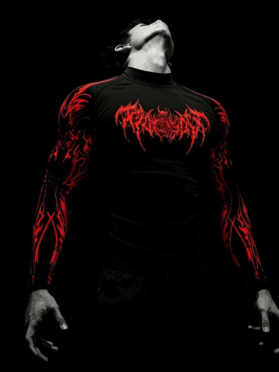 RISE LYT Camiseta deportiva con estampado de estilo gótico para hombres, gimnasio - Negro - Ver 1