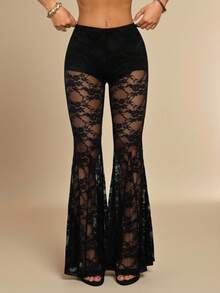 SHEIN PETITE Quần tất lưới màu đen đính đá lấp lánh, kiểu dáng gợi cảm cho các bữa tiệc tối, mùa thu đông. - màu đen - Xem 4