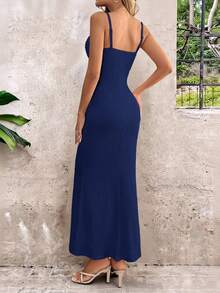 SHEIN LUNE 女士休闲纹理吊带连衣裙 - 藏蓝色 - 查看 2