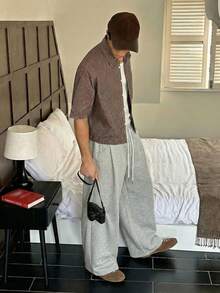 SWAVVY 男士浅灰色简约弧形下摆运动裤 - 淺灰色 - 查看 4