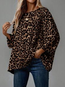 EMERY ROSE Conjunto de 2 piezas de camisetas básicas casuales y sencillas para mujer, apropiadas para primavera y verano con camisetas holgadas; Conjunto de camisas para mujer, Conjunto de 2 piezas de tops, Estampado de leopardo + Negro sólido. - Multicolor - Ver 6