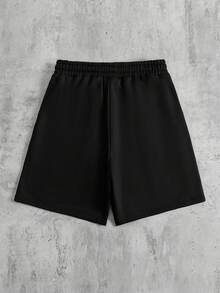 ROMWE MEN 男士刺绣十字宽松短裤 - 黑色 - 查看 3