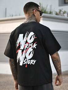 Devon Thys 男士时尚印花冰丝短袖T恤，夏季街头风 - 黑色 - 查看 3