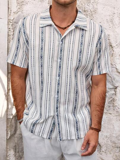 VENTUSAIL Mönstrad jacquardvävd slim fit herrskjorta med casual passform