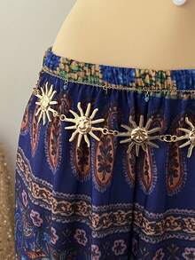 INAWLY 女士复古艺术风休闲宽松中长款喇叭裙 - 紫色 - 查看 5