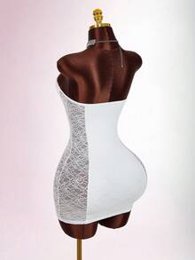 Amplova Vestido mini ajustado transparente con detalles de encaje para fiesta - Blanco - Ver 14