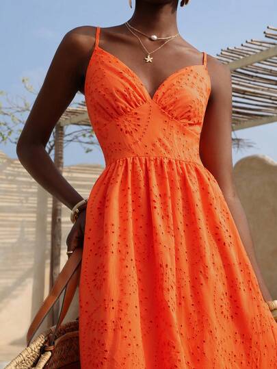 Vesra 女士花卉刺绣褶皱腰身优雅长吊带连衣裙，适合派对穿着