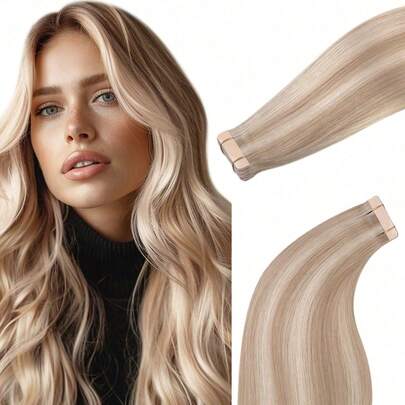 20PCS Straight Tape In Human Hair Extensions 100% Real Remy Human Hair 14-24inches Natural High Quality 50G/Pack For Salon Silky Seamless Invisible PU Tape In Hair Extensions