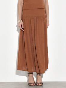 KSTM Off Shoulder Brown Wide Waistband Maxi Dress With Ruched Bodice And Flowing A-Line Silhouette For Evening Occasions - Brown - View 4