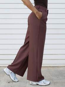Yess Loren Maillard 阔腿优雅现代高腰西装裤，度假新年 - 鏽棕色 - 查看 5
