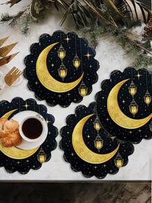1 pieza 4 piezas 6 piezas Manteles individuales con forma de onda de 15x15 pulgadas para Ramadán, de lino lavable a máquina y a mano, para decoración de mesa de cocina, comedor, fiesta de cumpleaños, banquete, Ramadán, decoración del hogar - Multicolor - Ver 6