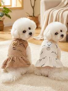 PETSIN 狗狗服装、猫咪服装、动物裙装、宠物春夏新品系列、幼犬连衣裙、公主风百搭连衣裙、条纹印花、小型动物服装、清凉防晒霜 - 彩色 - 查看 3