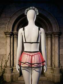 Fantasy Costume Conjunto de 4 piezas de disfraz sexy de enfermera con aplicaciones de encaje para juegos de rol - Burdeos - Ver 2