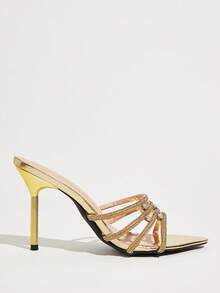 CUCCOO TILAWA Tacones altos elegantes para mujer - Un diseño delicado con rhinestones y un diseño de slip-on, perfectos para fiestas y eventos formales, stilettos - Dorado - Ver 2