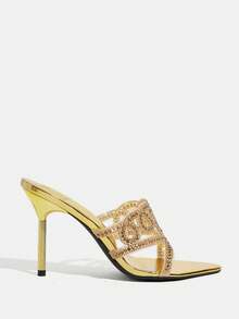 CUCCOO TILAWA Elegant Pointed Women's High Heels - A Delicate Rhinestone Design With A Slip-On Design, Perfect For Parties And Formal Events, Stilettos - Gold - View 2