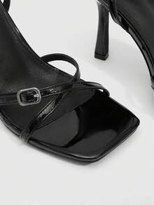 CUCCOO SZL Women's Square Toe Rhinestone Ankle Strap Sandals For Christmas - Black - View 5