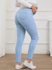 SHEIN Maternity Solid Color Casual Jeans - Light Wash - View 2
