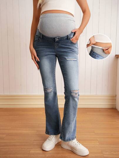 SHEIN Maternity Skinny Stretch Denim Jeans With Side Slit