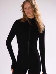 MUSERA Fitted Zip Through Jumpsuit Autumn Fall  Ski Vacation Lounge Holidays Apres-Ski Aspen Spring Summer Elegant Casual - Black - View 2