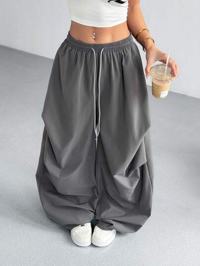 valorelle valorelle 女士休闲宽松褶皱裤，街头风设计，复古美式风格