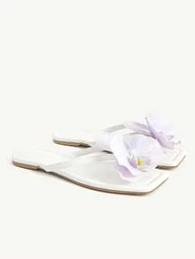 CUCCOO CHICEST Glamorous Ankle Strap Sandals For Women, Snakeskin Embossed Rhinestone Decor Flat Sandals Wedding Shoes Summer Shoes Bride Shoes - White - View 4