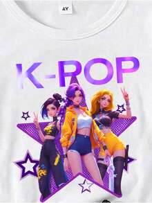 KPOP女团印花短袖T恤和打底裤休闲套装 - 彩色 - 查看 5