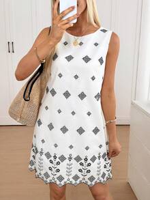 Easowa Women's Floral Pattern Round Neck Casual Sleeveless Mini Dress - Multicolor - View 2