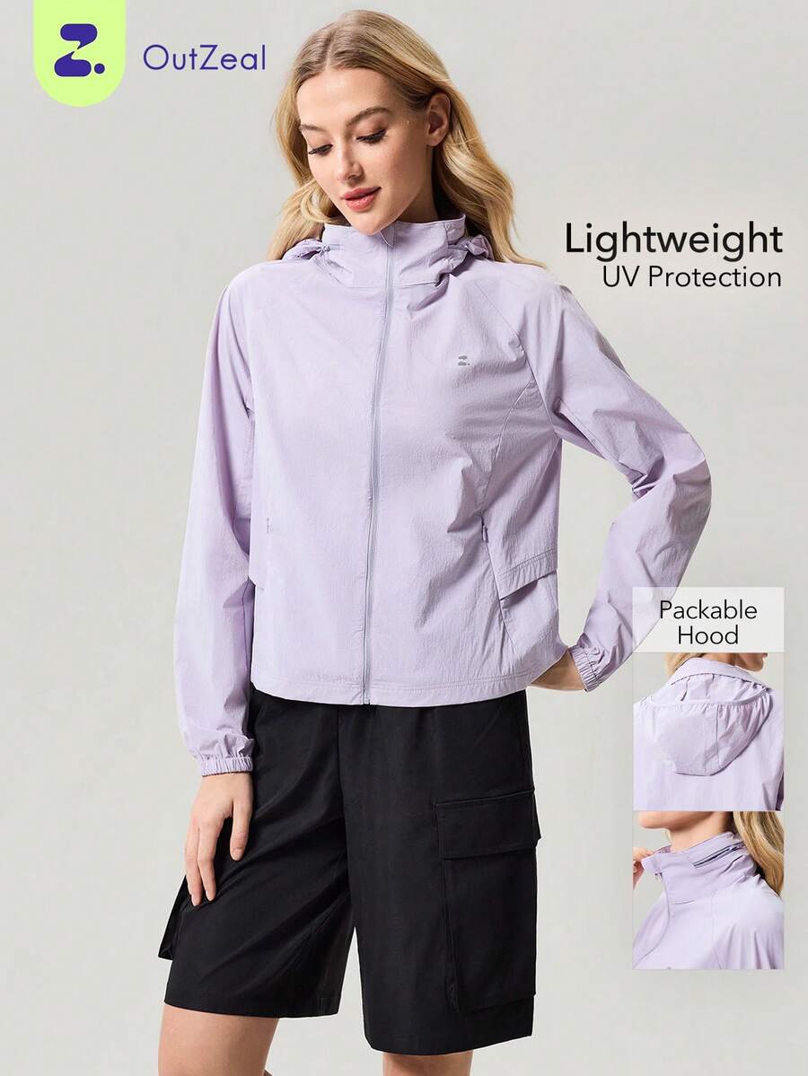 OutZeal Chaqueta protectora solar para mujer, diseño casual diario con protección UV, capucha y malla en la espalda, para uso en exteriores - Púrpura malva - Ver 1