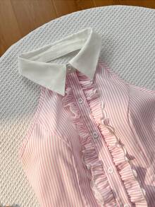 Elamini Women's Sleeveless Striped Ruffle Hem Casual Summer Tank Top And Mini Skirt 2 Pieces Set - Pink - View 1