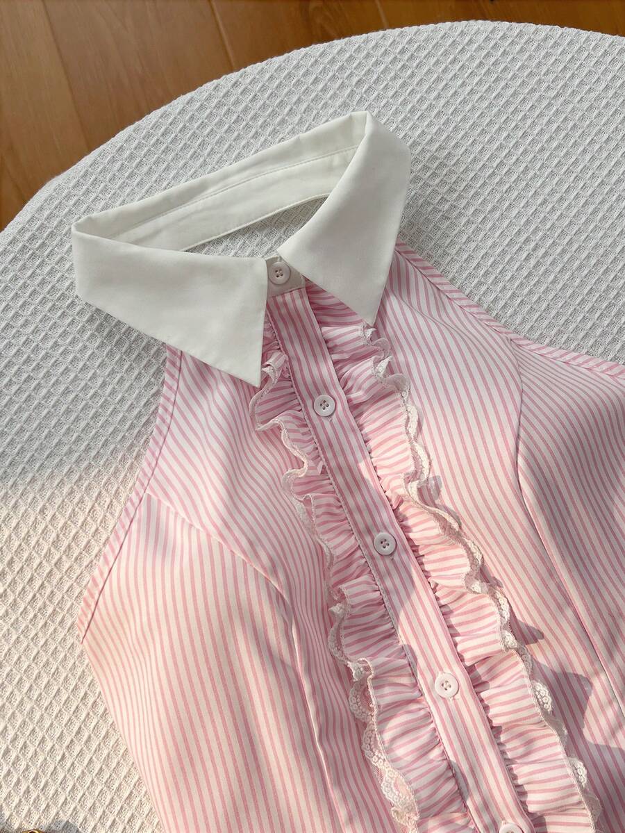 Elamini Women's Sleeveless Striped Ruffle Hem Casual Summer Tank Top And Mini Skirt 2 Pieces Set - Pink - View 1