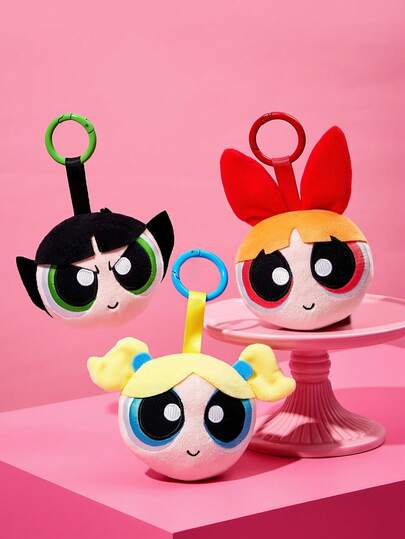 THE POWERPUFF GIRLS X SHEIN 1个可爱毛绒女警钥匙扣，大头造型。时尚可爱，非常适合挂在包包或钥匙上。